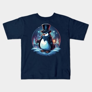 Snowy City Stroll with Penguin Kids T-Shirt